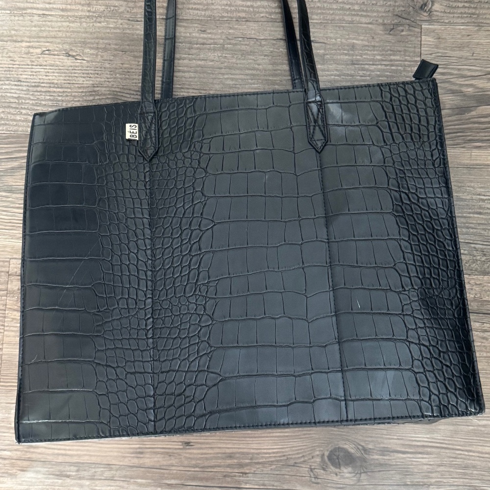 Beis The Large Work Tote - Black Crocodile print